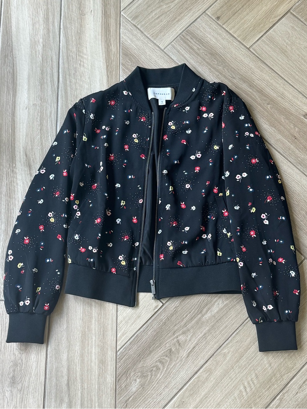 POPSUGAR Black Floral Bomber Jacket
